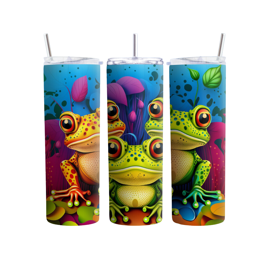 Trio of Colorful Frogs  20 or 30 oz Tumbler