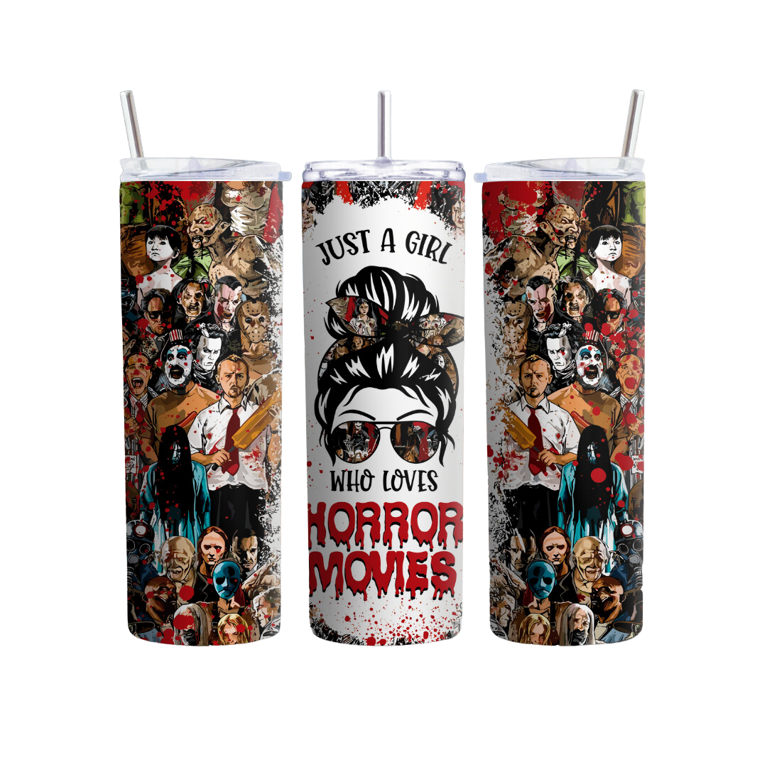 Colorful Just A Girl Who Loves Horror Movies 20 or 30 oz Tumbler
