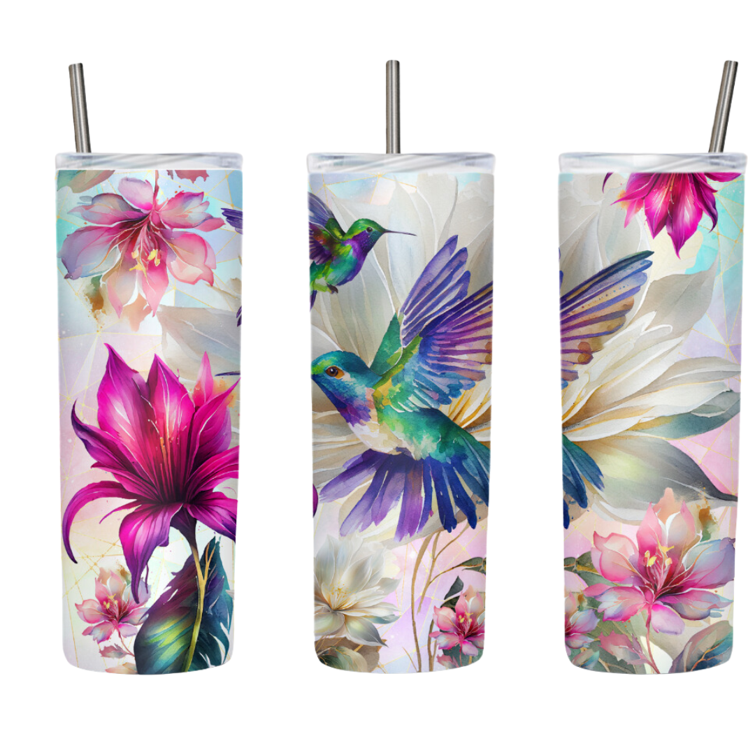 Vibrant Hummingbirds and Flowers 20 or 30 oz Tumbler
