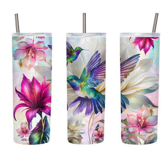 Vibrant Hummingbirds and Flowers 20 or 30 oz Tumbler