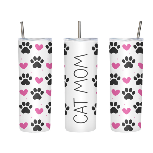Cat Mom Paw Prints and Hearts 20 or 30 oz Tumbler