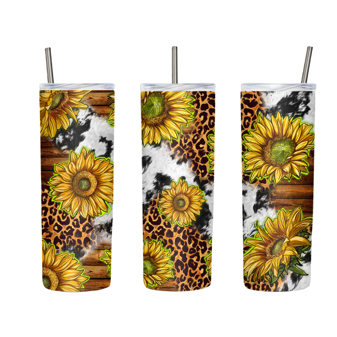 Country Sunflowers On Cow Animal Print 20 or 30 oz Tumbler