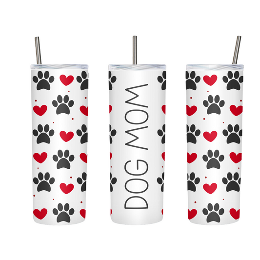 Dog Mom Paw Prints and Hearts 20 or 30 oz Tumbler