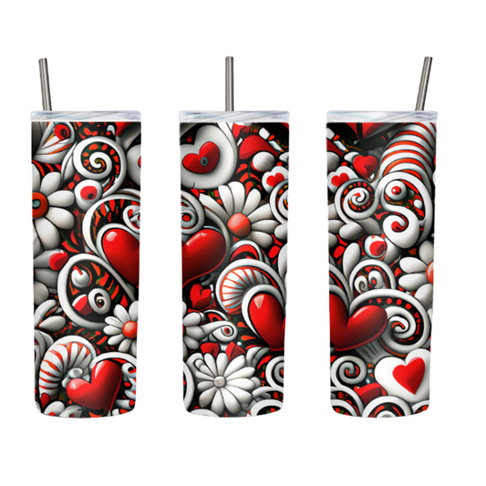 Red and White Hearts and Swirls 20 or 30 oz Tumbler