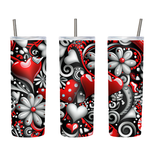 Red and White Hearts with Polka Dots Valentines Day 20 or 30 oz Tumbler