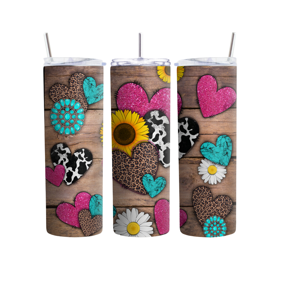 Leopard Print, Pink and Turquoise Hearts 20 or 30 oz Tumbler