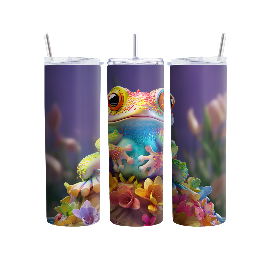 Blue Belly Frog with Flowers 20 or 30 oz Tumbler