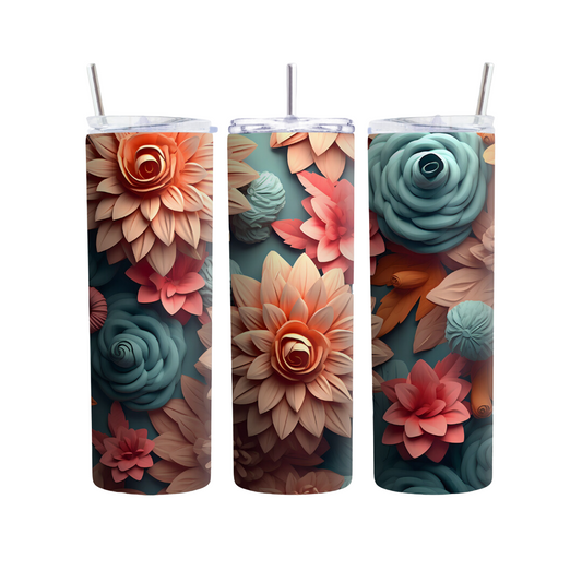 Peach and Teal Flowers 20 or 30 oz Tumbler