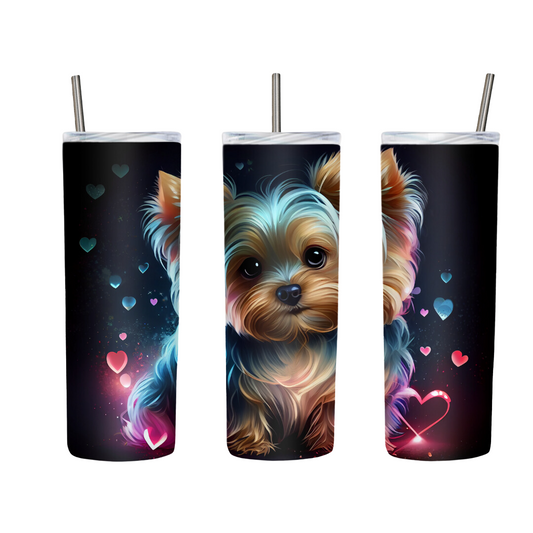 Yorkie Puppy With Hearts 20 or 30 oz Tumbler