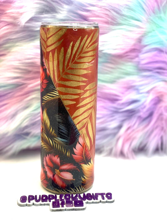 30 oz Tropical Leaves Epoxy Glitter Tumbler - Ready To Ship