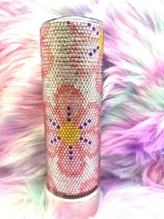 20 oz Pink and Purple Floral Rhinestone Tumbler - Ready To Ship